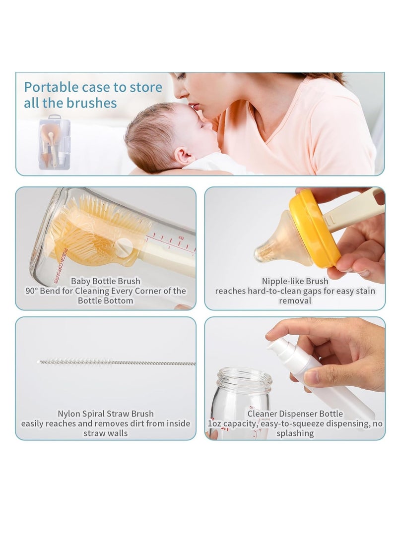 BIGTHREE Baby Bottle Brush, Portable Travel Bottle Cleaner Kit, Silicone Baby Bottle Cleaner Brush Set with Baby Bottle Brush for Cleaning, Soap Dispenser and Storage Box - Image 2