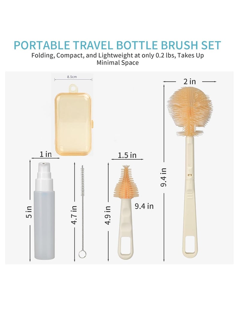 BIGTHREE Baby Bottle Brush, Portable Travel Bottle Cleaner Kit, Silicone Baby Bottle Cleaner Brush Set with Baby Bottle Brush for Cleaning, Soap Dispenser and Storage Box - Image 4