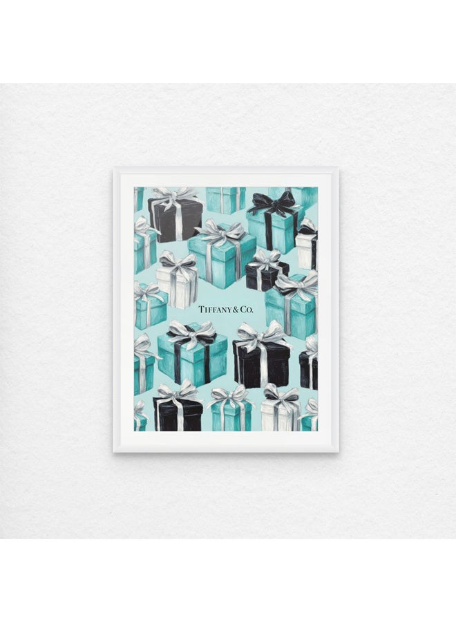 Art Decor Framed Fine Art Portrait Print of Tiffany Blue and Black Fashion Wall Art Luxury Gift Box Modern Glam Décor for Women’s Bedroom Vanity Boutique Office Home Living Room Studio - Image 1