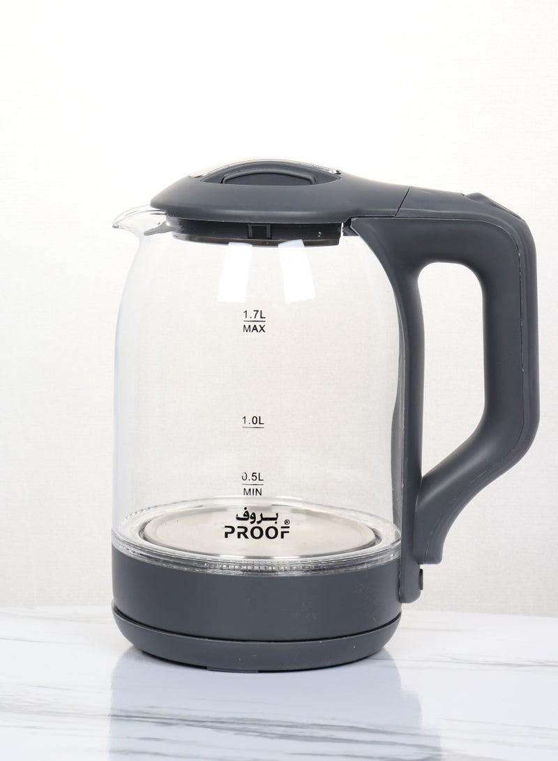 برووف غلاية ماء كهربائية زجاجية  بسعة 1.7 لتر - أمان عالي، غليان سريع، إيقاف تلقائي، تصميم شفاف أنيق وجودة عالية. - Image 1