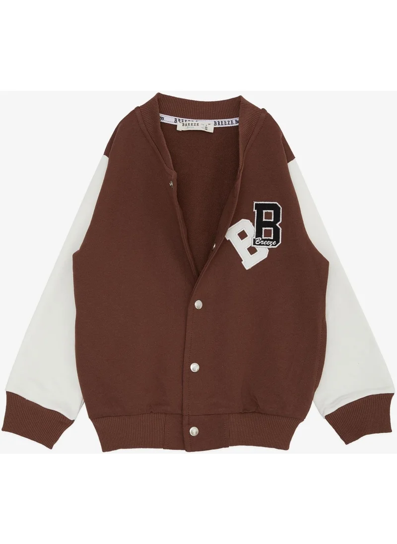 Breeze Breeze Boy's College Coat with Letter Embroidery and Snap Fasteners, Age 3-7, Brown