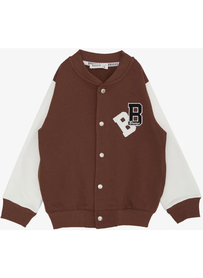 Breeze Breeze Boy's College Coat with Letter Embroidery and Snap Fasteners, Age 3-7, Brown