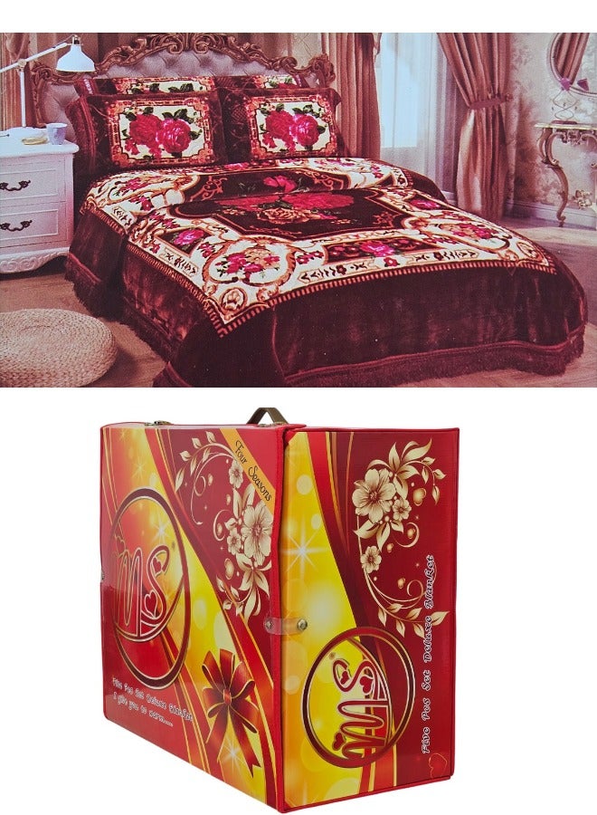 ام اس طقم بطانية شتوية ثقيلة مكون من 5 قطع 220×240 مع غطاء مرتبة 260×230 سم، و2 كيس وسادة 55×75 سم وغطاء كامل للمجموعة 43×140 سم، بطانية فائقة النعومة مزدوجة الطبقات مصنوعة من مواد عالية الجودة وصناعة كورية ممتازة (وزن المجموعة الكاملة 11.5 كجم) - Image 2