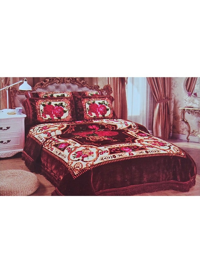 ام اس طقم بطانية شتوية ثقيلة مكون من 5 قطع 220×240 مع غطاء مرتبة 260×230 سم، و2 كيس وسادة 55×75 سم وغطاء كامل للمجموعة 43×140 سم، بطانية فائقة النعومة مزدوجة الطبقات مصنوعة من مواد عالية الجودة وصناعة كورية ممتازة (وزن المجموعة الكاملة 11.5 كجم) - Image 1