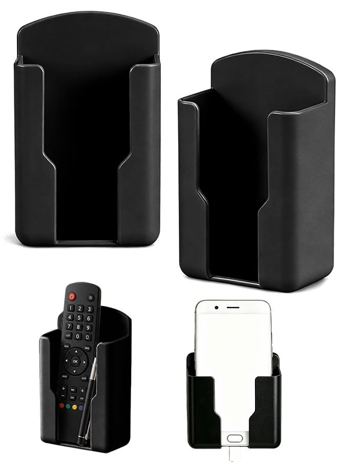 2PCS Black Self Adhesive Wall Mounted Remote Control Holder, Bedside TV Controller Holder Wall Pen Storage Organizer for Home Office School - Image 1