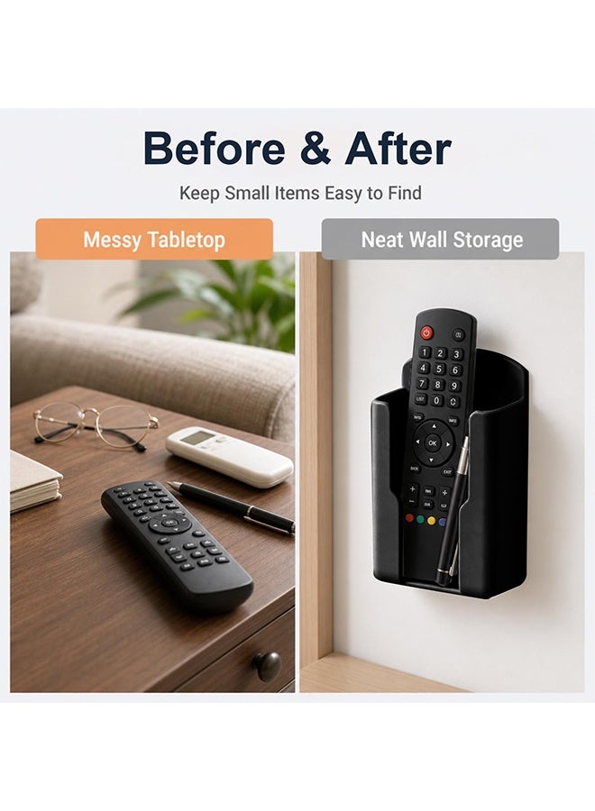2PCS Black Self Adhesive Wall Mounted Remote Control Holder, Bedside TV Controller Holder Wall Pen Storage Organizer for Home Office School - Image 5