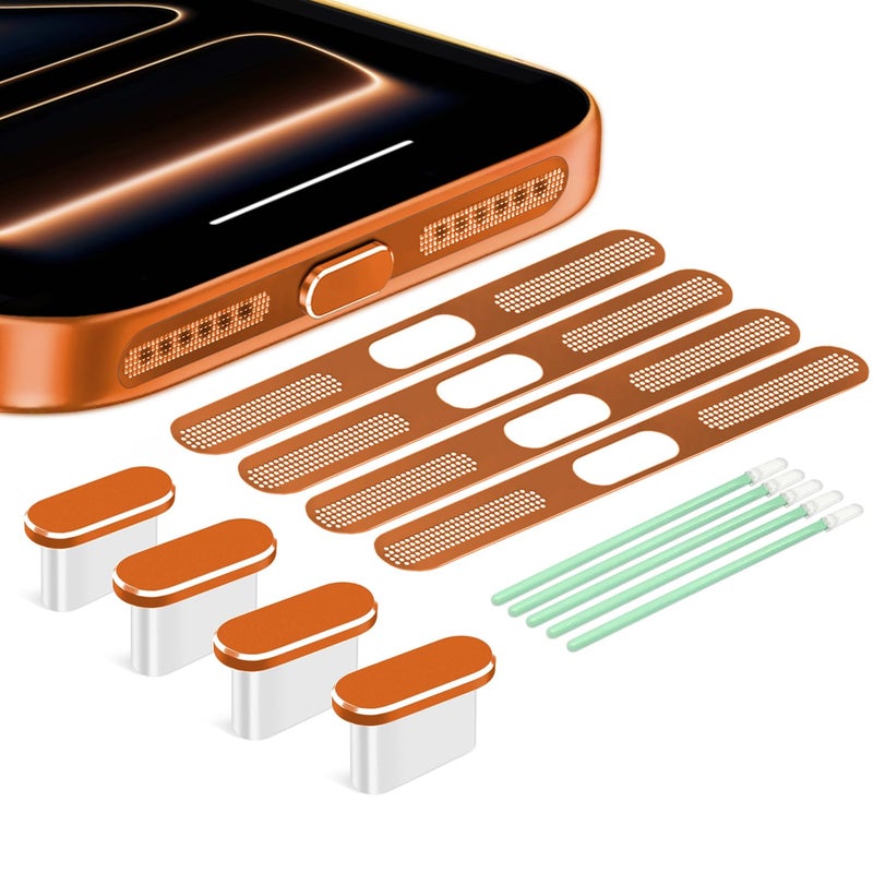 Goweewon USB C Dust PlugUSB C Port Cover Type C Charging Port Plug Cover Speaker Dust CoverAccessories for iPhone 17 Pro Max Orange for iPhone 17 Pro Max - Image 3