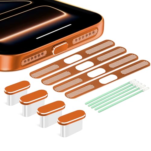 Goweewon USB C Dust PlugUSB C Port Cover Type C Charging Port Plug Cover Speaker Dust CoverAccessories for iPhone 17 Pro Max Orange for iPhone 17 Pro Max - Image 1