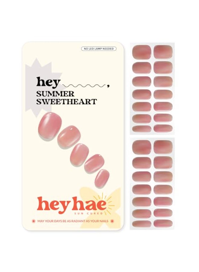 Heyhae Semi Cured Gel Nail Strips No LED Lamp Needed Solid Pink Spring Easy Apply Remove Salon Quality Includes 28 Strips 1 Prep Pads Nail File Wooden Stick Hey Summer Sweetheart - Image 1