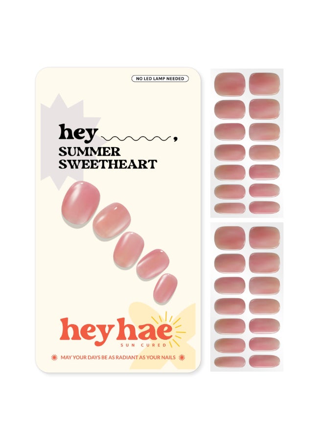 Heyhae Semi Cured Gel Nail Strips No LED Lamp Needed Solid Pink Spring Easy Apply Remove Salon Quality Includes 28 Strips 1 Prep Pads Nail File Wooden Stick Hey Summer Sweetheart - Image 2