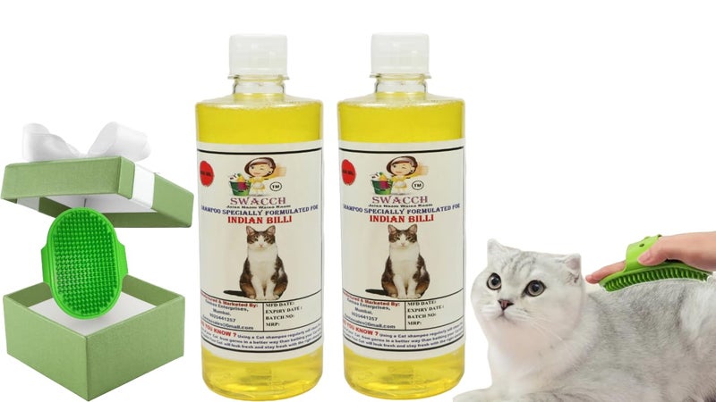 Swacch Indian Billi Shampoo -500ml (Pack of 2) (Lemon) + Bath Brush with Adjustable Straps Combo Pack - Image 1