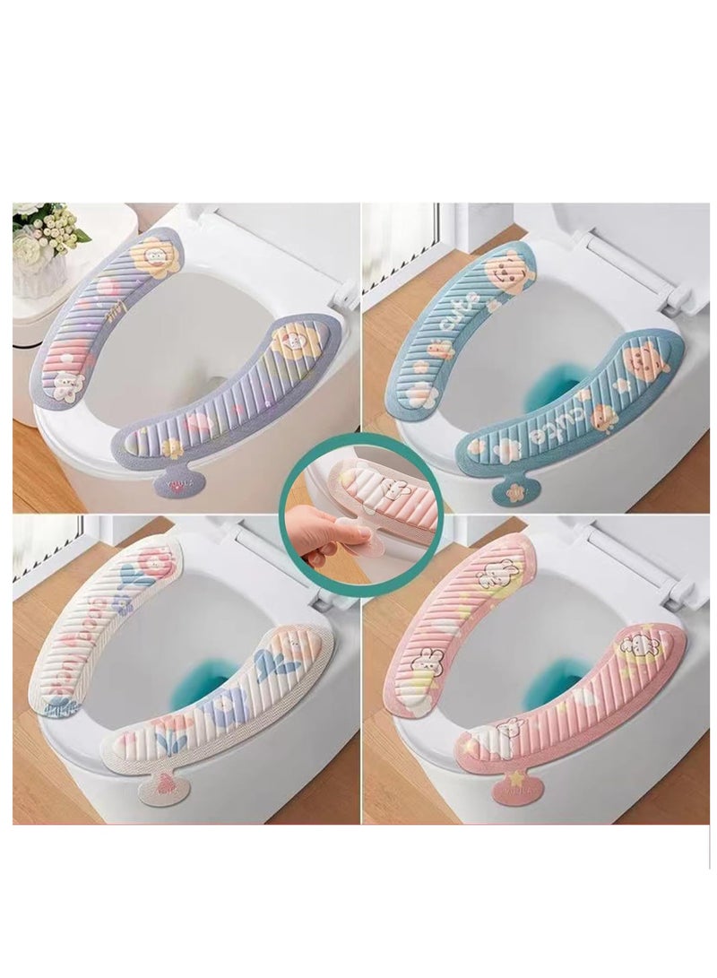 KASTWAVE Toilet Seat Cushion, Cartoon Cute Portable and Washable Reusable and Durable Toilet Seat Cover, Four Seasons Universal Toilet Seat Toilet Sticker with Self Adhesive Tape for Bathroom, 4 Pairs - Image 2