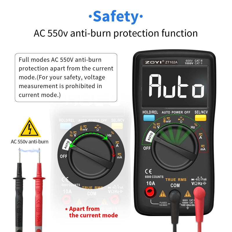 Digital Multimeter True RMS Auto Ranging 6000 Count AC DC Voltage Current Temperature Measurement Electronic Tester - Image 5