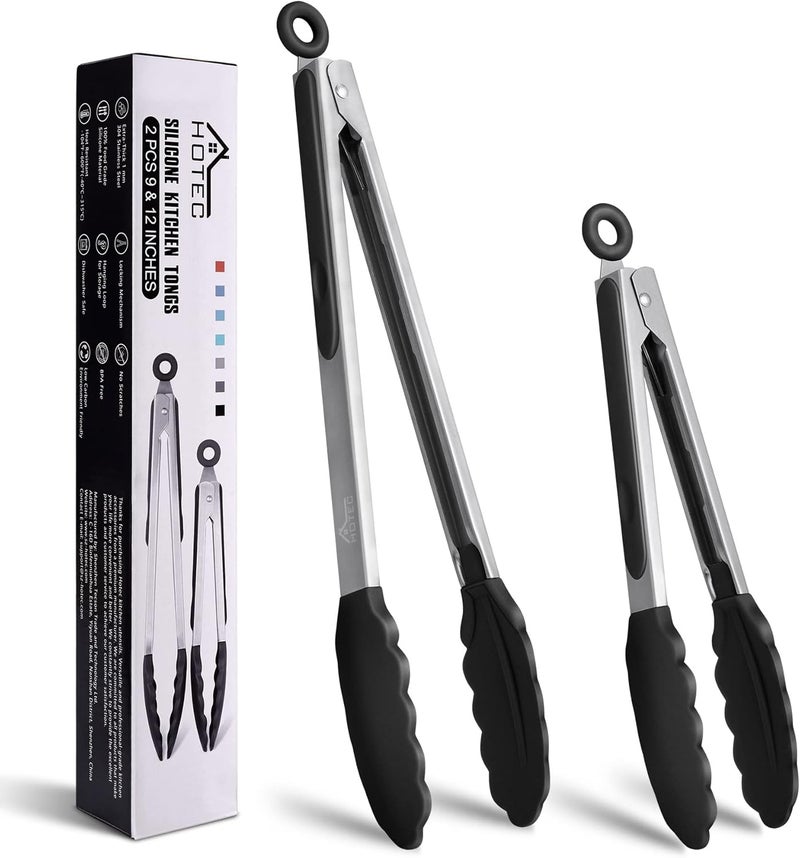 hotec ملقط مطبخ من الفولاذ المقاوم للصدأ مع أطراف سيليكون، مجموعة من 2-9" و 12" - Image 1