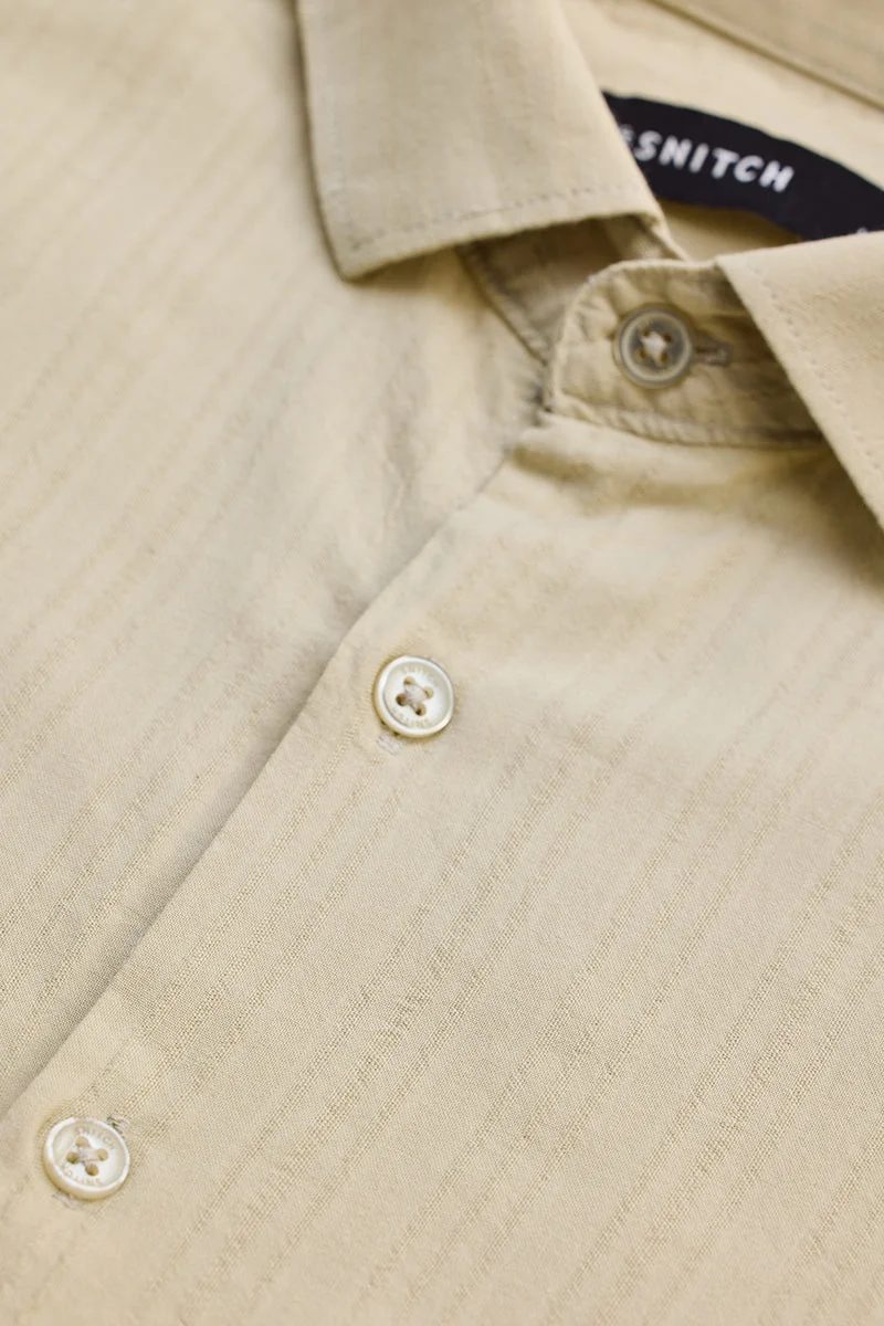 سنيتش Beige Striped Long Sleeve Slim Fit Casual Shirt