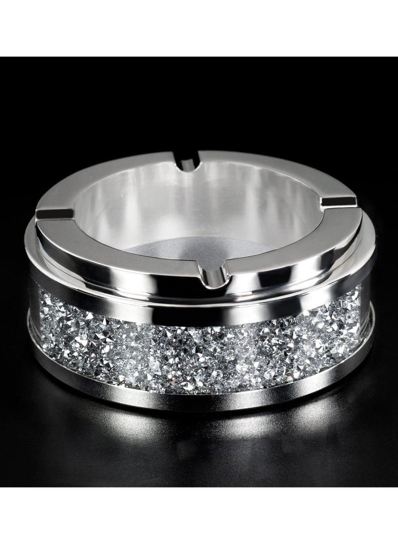 Ashtray, Cool Ashtrays for Cigarettes Outdoor, Cute Glass Tray for , Crushed Diamond Home Decor, Bling Crystal Ashtray for Smokers Indoor Use, 4"L x 4"W x 1.57"H, Silver - Image 1