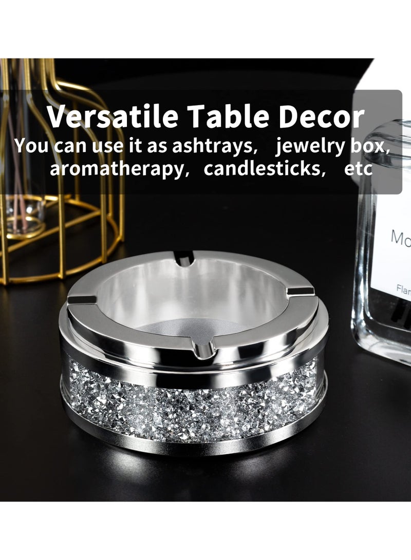 Ashtray, Cool Ashtrays for Cigarettes Outdoor, Cute Glass Tray for , Crushed Diamond Home Decor, Bling Crystal Ashtray for Smokers Indoor Use, 4"L x 4"W x 1.57"H, Silver - Image 3