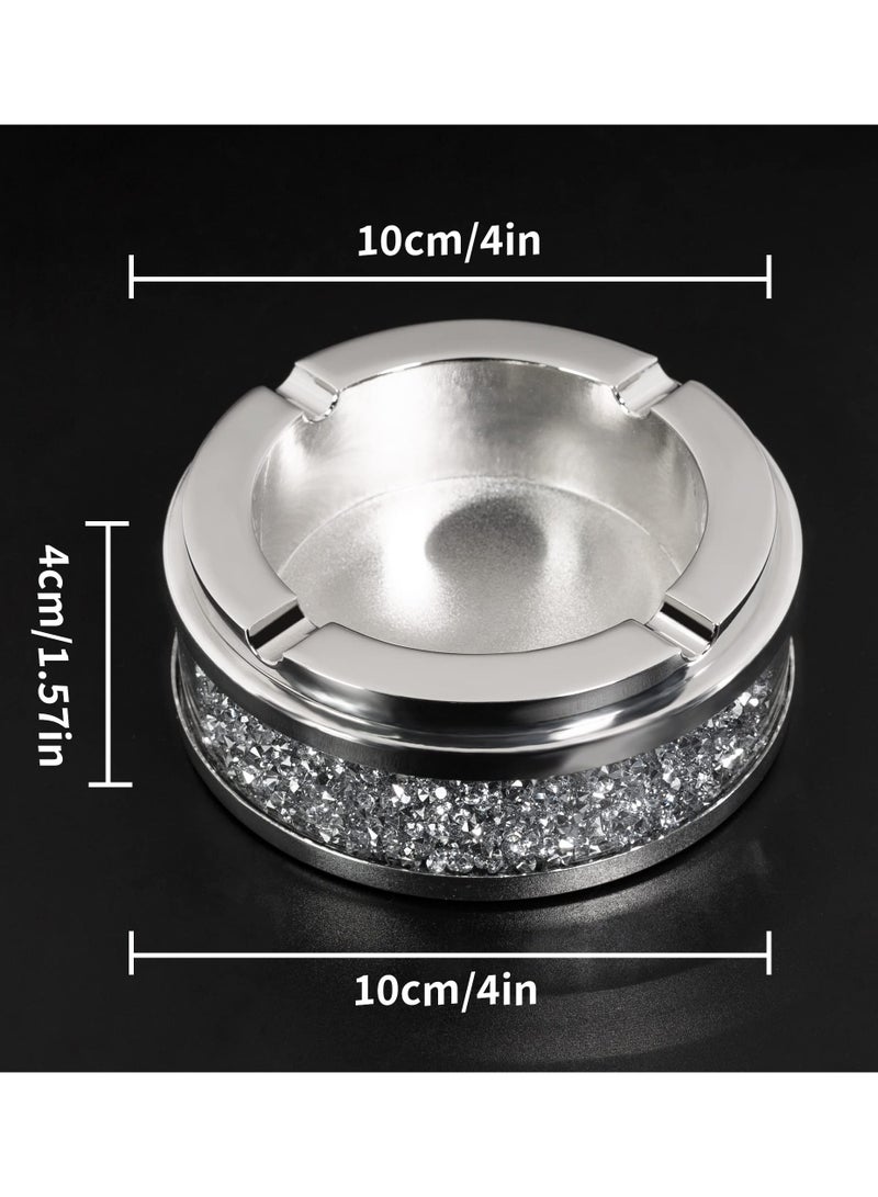 Ashtray, Cool Ashtrays for Cigarettes Outdoor, Cute Glass Tray for , Crushed Diamond Home Decor, Bling Crystal Ashtray for Smokers Indoor Use, 4"L x 4"W x 1.57"H, Silver - Image 2