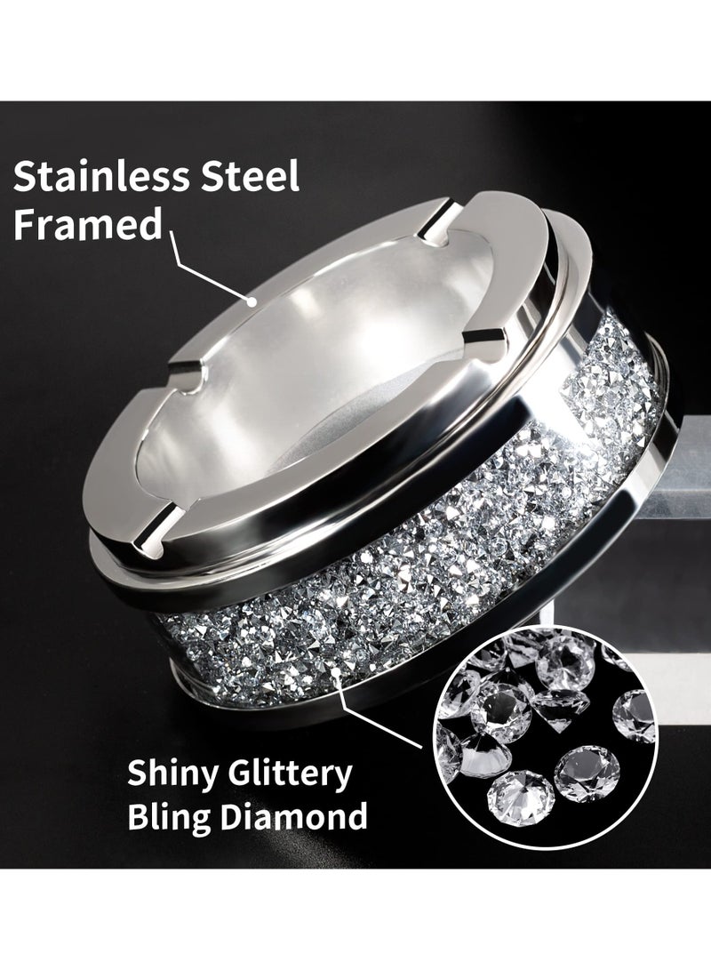 Ashtray, Cool Ashtrays for Cigarettes Outdoor, Cute Glass Tray for , Crushed Diamond Home Decor, Bling Crystal Ashtray for Smokers Indoor Use, 4"L x 4"W x 1.57"H, Silver - Image 4
