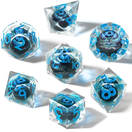 FONVGOGO Sharp Edge Moving Eye Dungeons and Dragons Dice Liquid Core Dice Set D and D Resin Dice Polyhedral Ttrpg Die for Role Playing RPGEBlue - Image 5