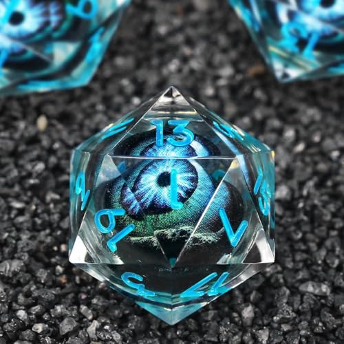 FONVGOGO Sharp Edge Moving Eye Dungeons and Dragons Dice Liquid Core Dice Set D and D Resin Dice Polyhedral Ttrpg Die for Role Playing RPGEBlue - Image 1