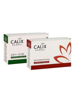 Organic Anti Acne Ayurvedic Facial Kit 50 Gm + Depigmentation Ayurvedic Facial Kit 50 Gm Anti Acne & Pimple Control ; Reduce Pigmentation Mini Facial Kit For Women/Men All Skin Type