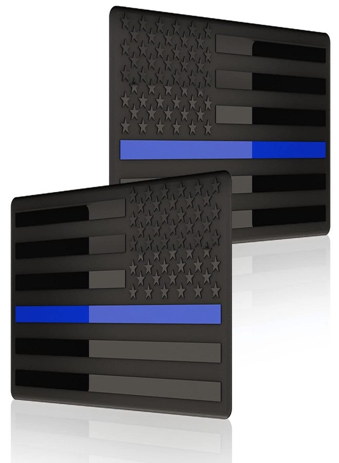 sticro Embossed 3D Metal Thin Blue Line All Black American Flag Emblem Decal Stickers (1 Pair), Matte Black 5" x 3" Patriotic USA US Flag Decals for Car, Truck, Motorcycle Honoring Police Law Enforcement - Image 1