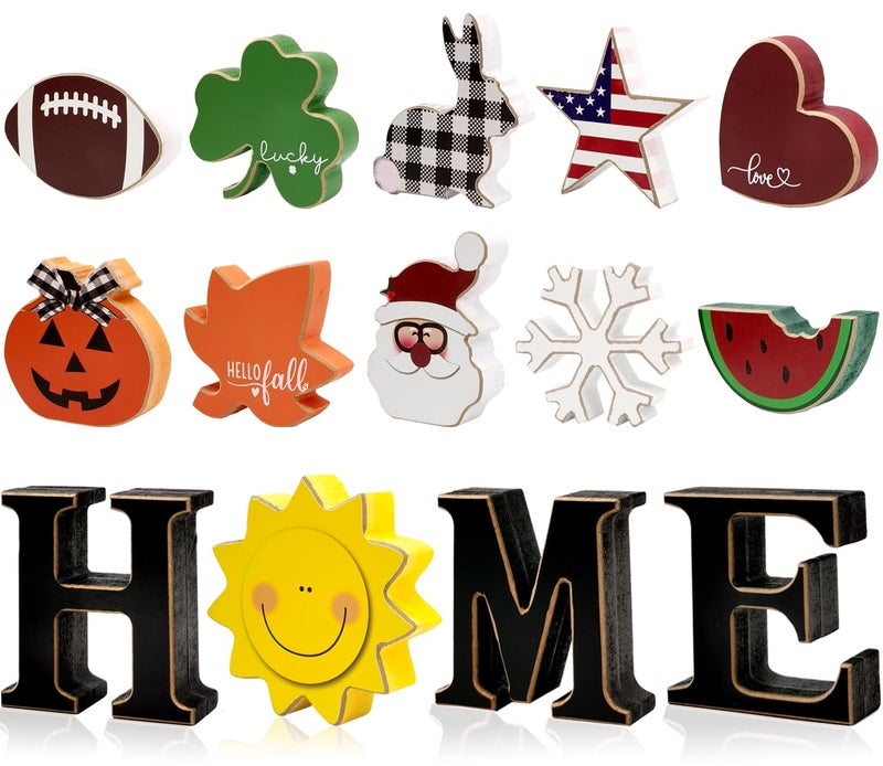 Medoore Interchangeable Home Table Signs with 11Pcs Seasonal Icons, Wooden "HOME" Letter Signs Interchangeable Holiday Decorative Table Shelf Centerpiece for Holiday Room Decoration - Image 2