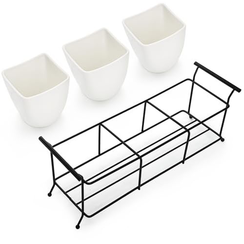 Bekith 3-Piece Ceramic Flatware Caddy with Metal Rack, Utensil Holder Silverware Caddy Cutlery Organizer, White - Image 3
