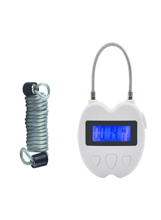 قفل مؤقت معدني على شكل قلب من كينرون، قفل مؤقت صغير الحجم قابل لإعادة الشحن عبر منفذ USB مع سلك زنبركي بطول متر واحد، قفل مؤقت مضاد للإدمان مع ضبط ذاتي يصل إلى 99 ساعة (فضي) - Image 1