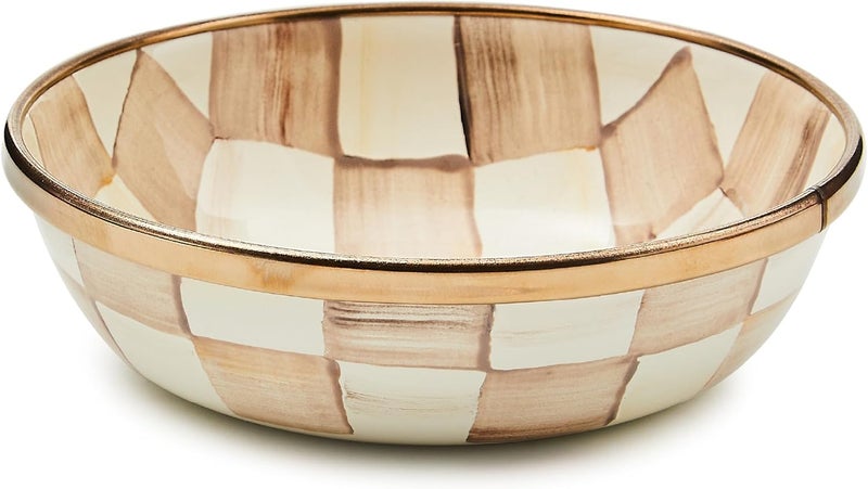 mackenzie childs MACKENZIECHILDS Enamel Relish Dish Small Serving Bowl for Entertaining BrownandWhite Mocha Check - Image 1