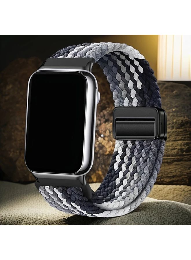 Navy Blue Braided Nylon Replacement Strap for Galaxy Fit 3 Breathable Magnetic Buckle Wristband - Image 4