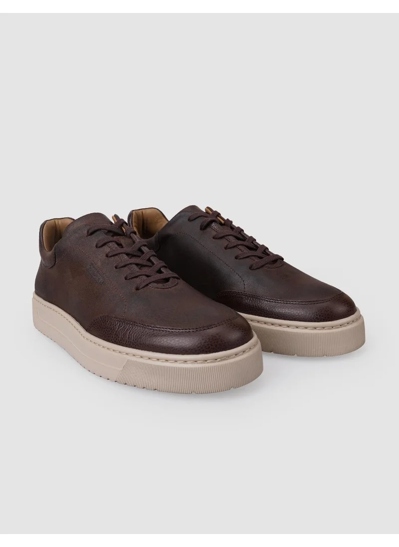 كاباني 100% Leather Brown Lace-Up Men's Sneakers