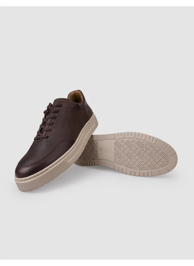 كاباني 100% Leather Brown Lace-Up Men's Sneakers