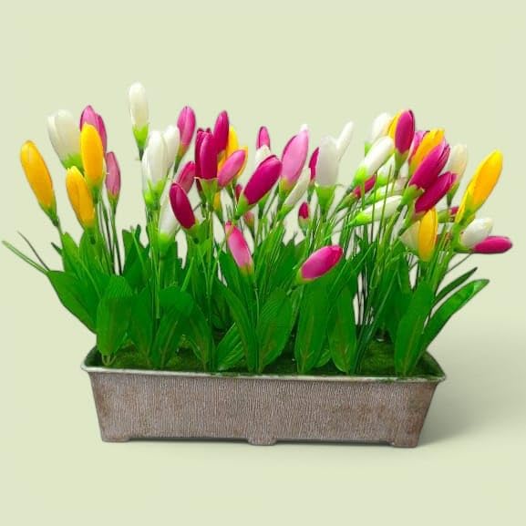PixiePickk PixiePickk Artificial Tulip Flowers Pot for Vase Home Decoration Living Room Bedroom Corner Table Top Wedding Party Decorative Items Tulip 1Pc Length25cm Multicolor 