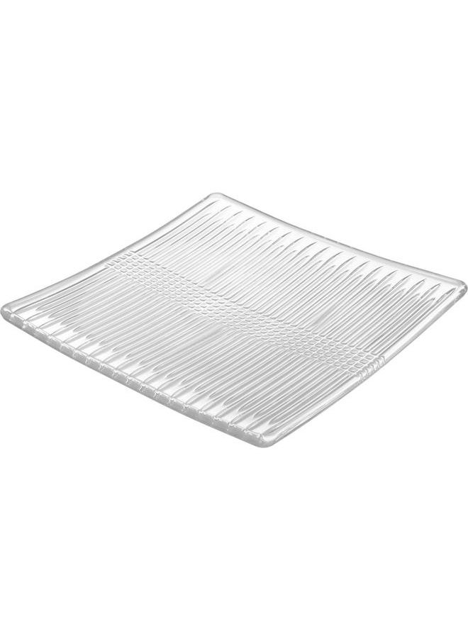Alsaif Glass Serving Plate Striped Rectangle 28 X 28 X 1.6 Cm Clear  - Image 1