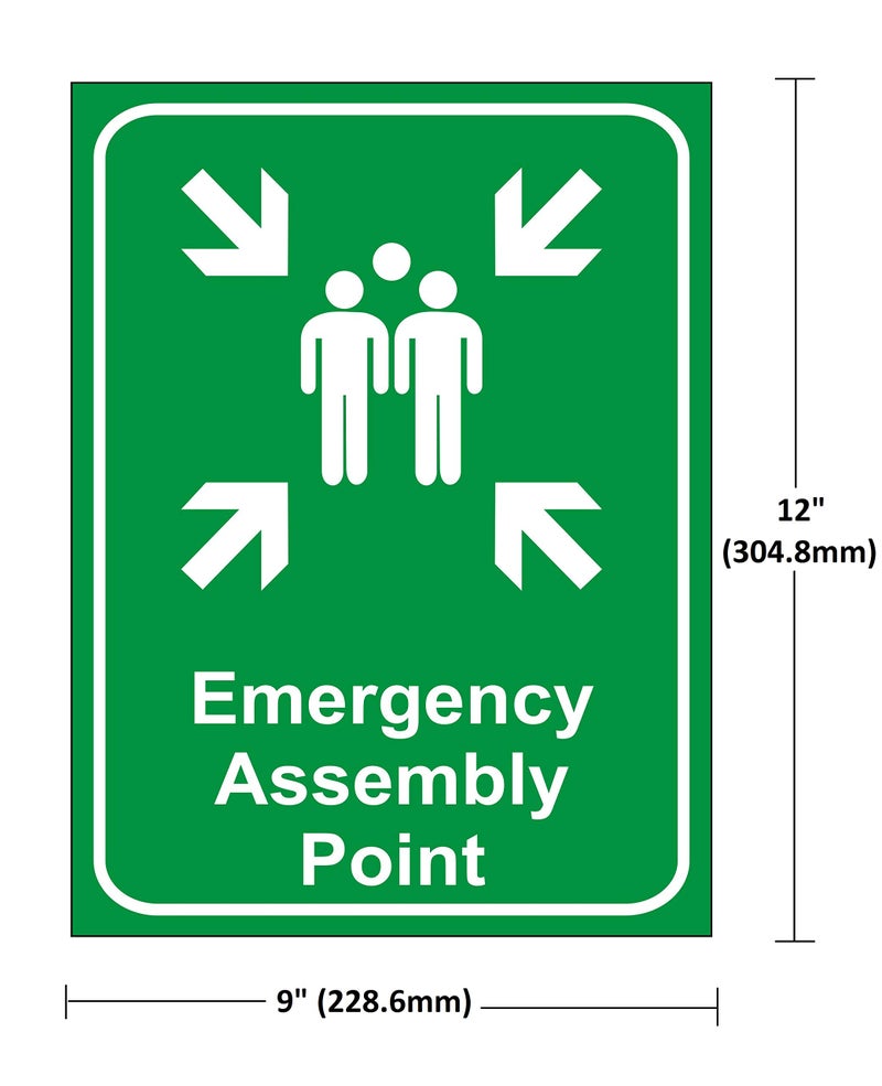 eSplanade Emergency Assembly Point Sign Sticker Decal - Easy to Mount Weather Resistant Long Lasting Ink (Size 12"x9") - Image 2