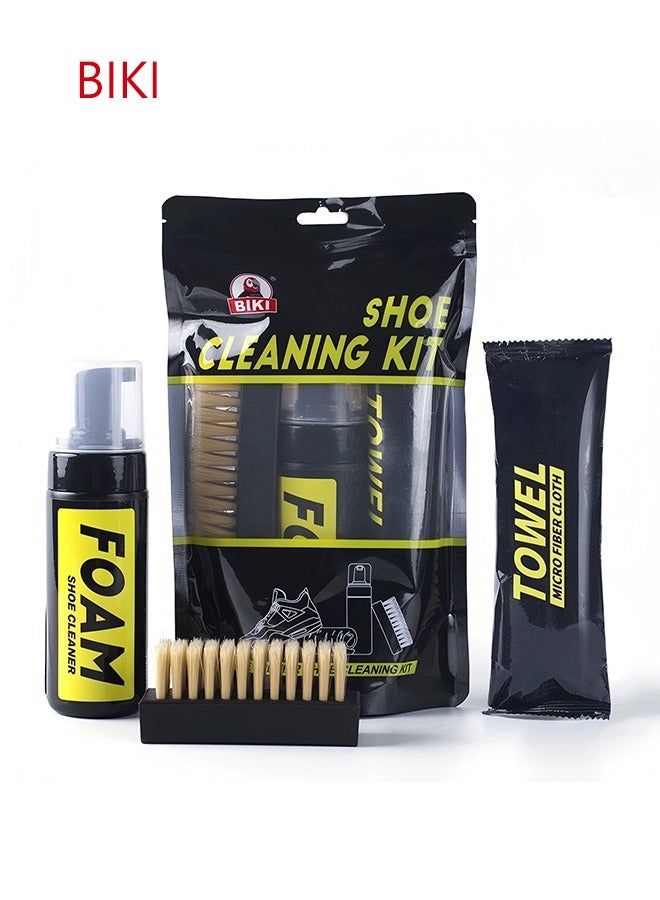 بيكي أدوات منظف الأحذية، أدوات منظف الأحذية للسكّار، رغوة خالية من الماء منظف الأحذية 5.3 أوقية مع فرشاة الأحذية ومناشف ملابس ألياف دقيقة، أدوات السفر الممتازة لتنظيف الأحذية تعمل على معظم الأحذية - Image 1