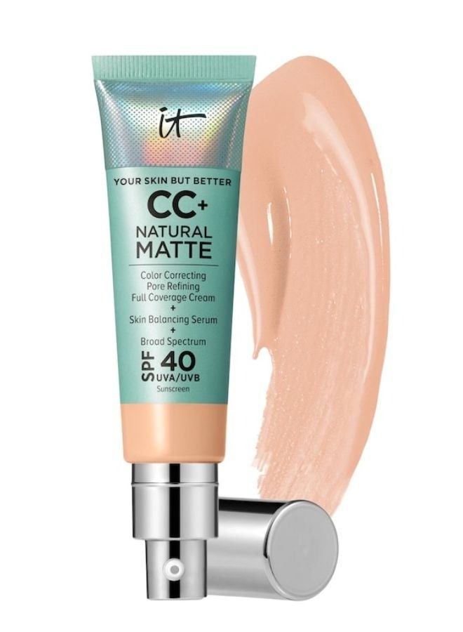 IT Cosmetics CC+ Cream Natural Matte Foundation with SPF 40 Light Medium Shade – Full Coverage Makeup & Sunscreen 32 mL - Image 1