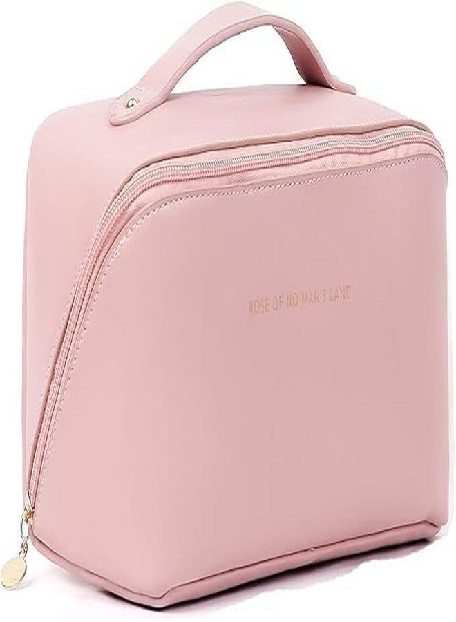 فوركلز حقيبة مستحضرات تجميل FORKLS للنساء - حقيبة سفر محمولة للمكياج بمقبض | منظم مستحضرات تجميل من الجلد الصناعي | حقيبة تخزين مكياج | مثالية للمجوهرات وأدوات النظافة (وردي) - Image 1