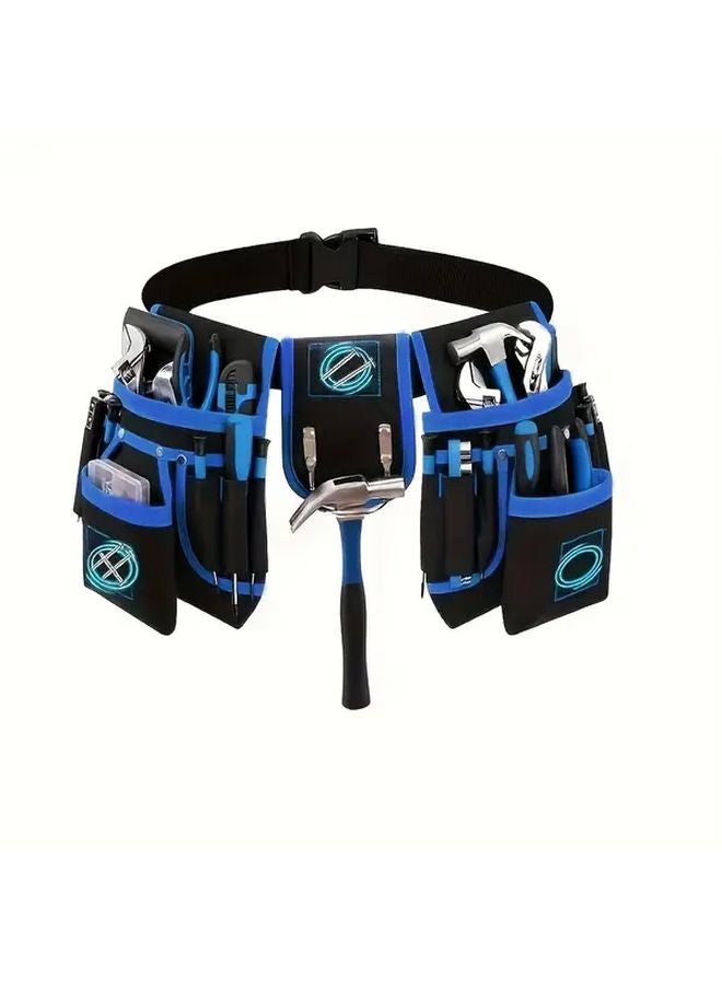 Blue And Black Heavy Duty 26 Pocket Magnetic Tool Belt Adjustable Pouches For Electricians Carpenters Builders - Image 1