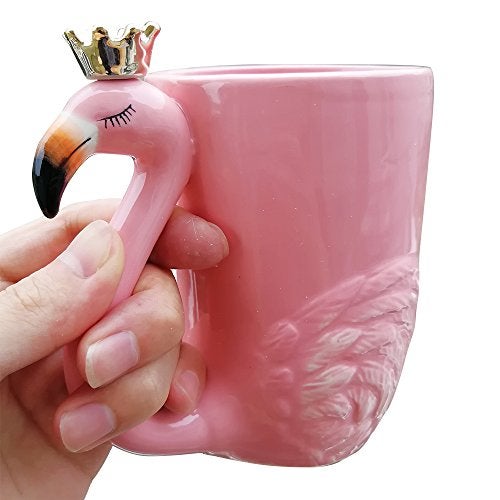 Renawe 16 oz Cute Pink Coffee Mug Ceramic Flamingo Gift Unique Cups Mom Day Gift for Women Her Grandma Pretty Mug Funny Coffee Cup Funky Xmas Presents for Girlfriend Decorative Animal Decor Christmas Mugs - Image 2