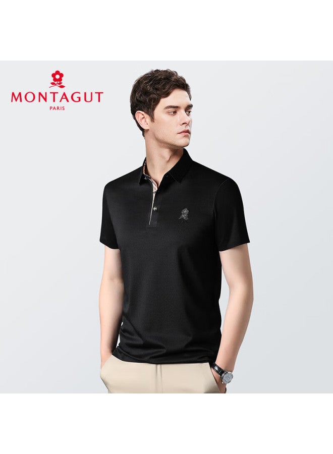 Montagut قميص بولو قصير الأكمام للرجال من Montagut مع قميص حريري من دودة التوت لفصل الصيف، بارد وقابل للتنفس وصديق للبشرة 3195 - Image 1