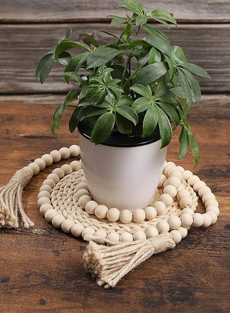 Wood Bead Garland with Tassels, Boho Wood Beads Garland, Wooden Beads for Farmhouse Home Decor, Farmhouse Beads Rustic Country Decor, Boho Beads Wall Hanging Decoration, for Coffee Table, Wall, Shelf  - Image 5