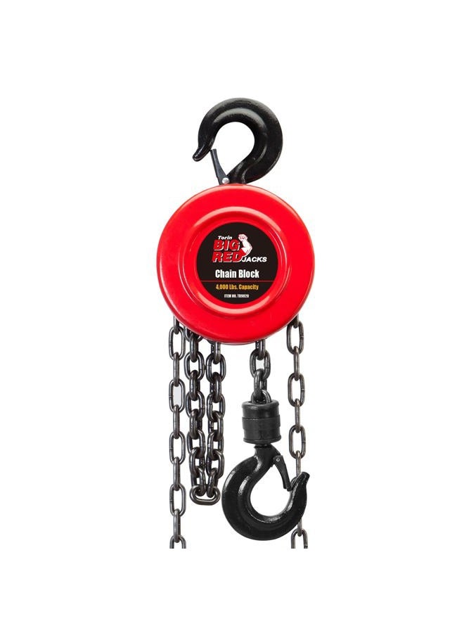 BIG RED Tr9020 Torin Manual Hand Lift Steel Chain Block Hoist With 2 Hooks, 2 Ton (4,000 Lb) Capacity, Red - Image 2
