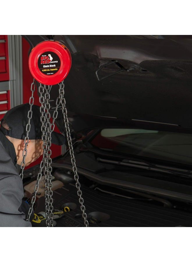BIG RED Tr9020 Torin Manual Hand Lift Steel Chain Block Hoist With 2 Hooks, 2 Ton (4,000 Lb) Capacity, Red - Image 3
