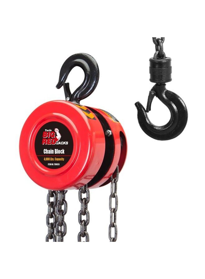 BIG RED Tr9020 Torin Manual Hand Lift Steel Chain Block Hoist With 2 Hooks, 2 Ton (4,000 Lb) Capacity, Red - Image 1