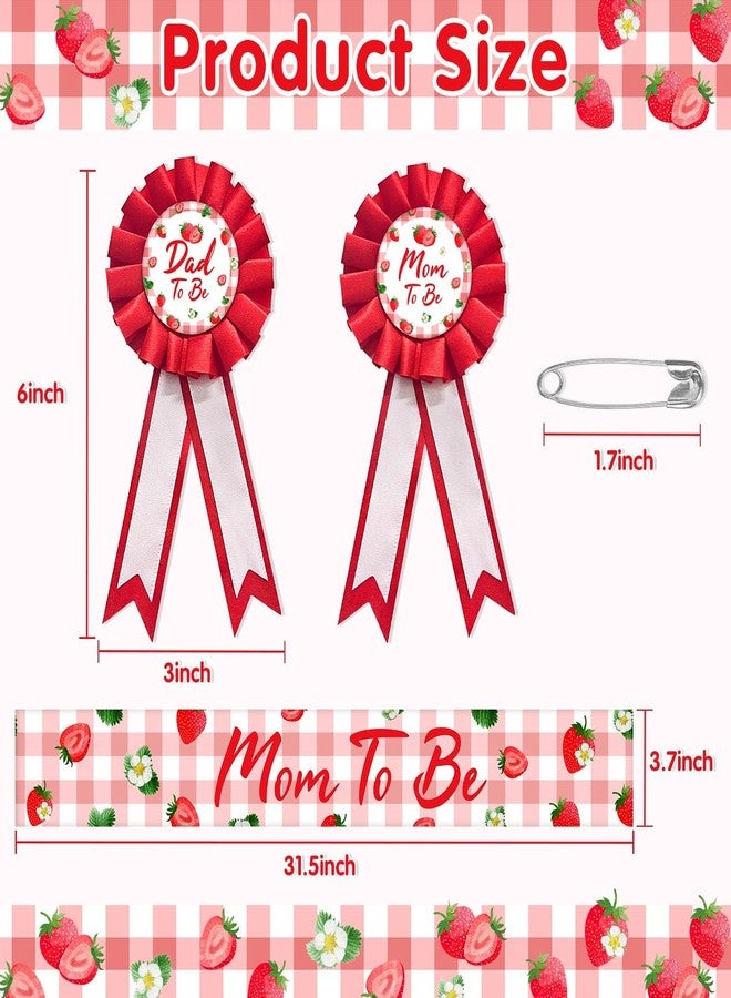Homanu Strawberry Mom to Be Sash Baby Shower Decorations, Berry Sweet Mommy to Be Sash Dad to Be Pin Set for Pregnant Mommy Party Decorations - Image 5