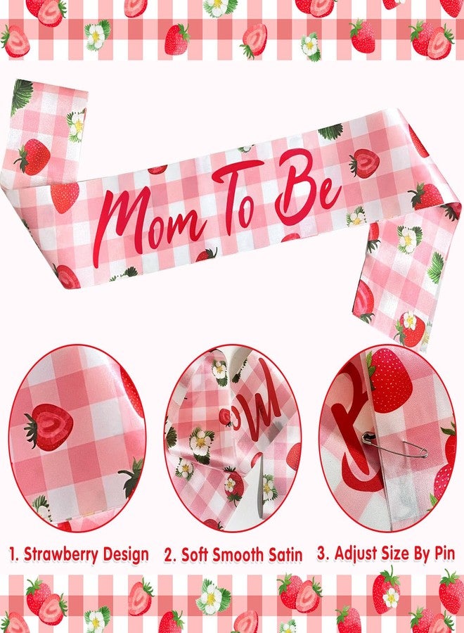 Homanu Strawberry Mom to Be Sash Baby Shower Decorations, Berry Sweet Mommy to Be Sash Dad to Be Pin Set for Pregnant Mommy Party Decorations - Image 3