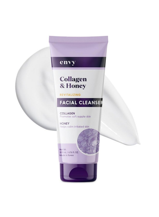 Envy منظف وجه مع الكولاجين والعسل يعزز البشرة الصحية والمتألقة يقلل من الخطوط الدقيقة والتجاعيد مضاد للشيخوخة العناية بالبشرة الكورية لجميع أنواع البشرة نباتي وخالي من القسوة 200 مل / 6.76 أونصة. - Image 1